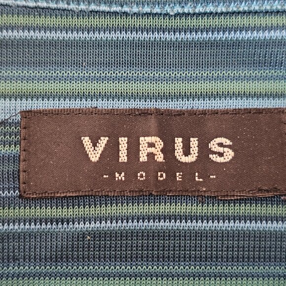 VIRUS Blue Green Teal Stripe Button Front Blouse Top Medium M - Picture 10 of 10